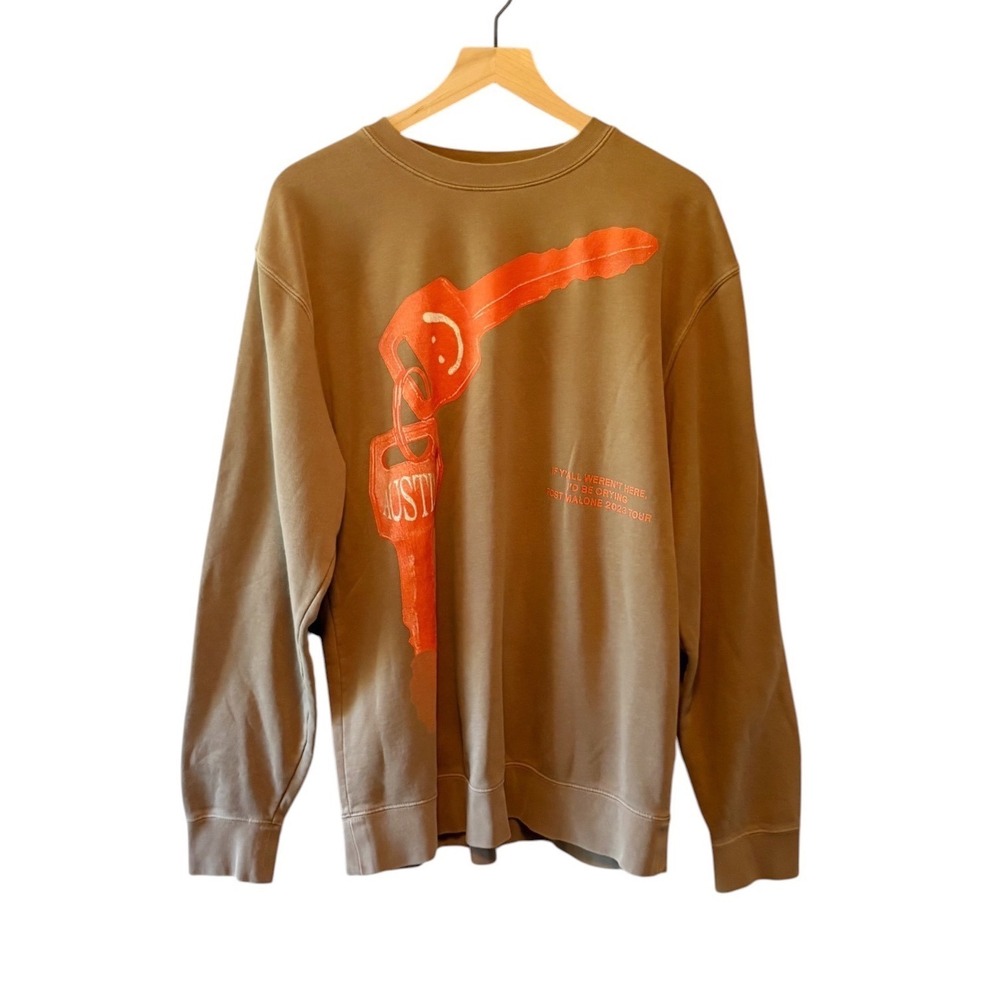 Post‎ Malone Austin 2023 Tour Sweatshirt Brown Orange Key Graphic Mens L